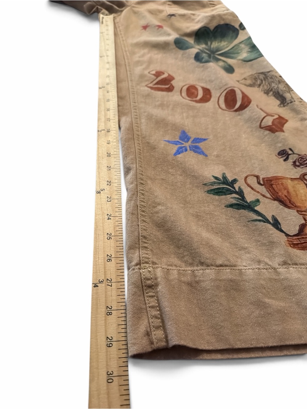We The Free Breezy Printed Denim Pull On Jeans Size Medium Khaki Combo Pockets - Picture 13 of 16